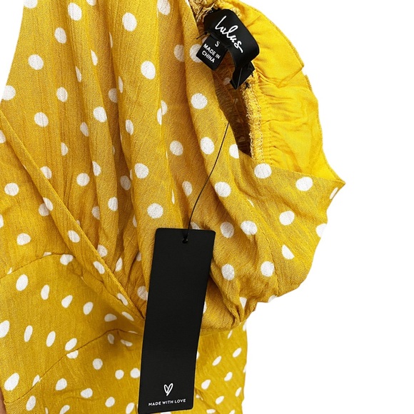 NWT Lulus Polka Dot Halter Romper Mustard - Picture 5 of 6